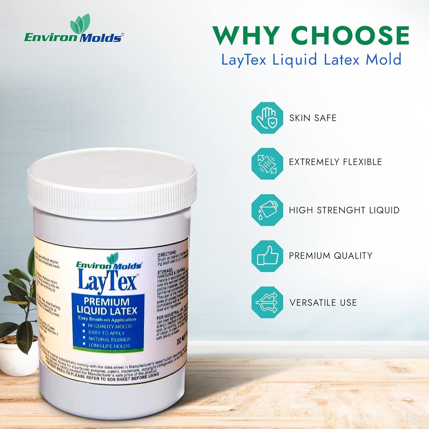 EnvironMolds Liquid Latex Mold Making Rubber, 16 oz. - Quality, Flexible, Detailed Reproductions - Easy Brush or Spray Application