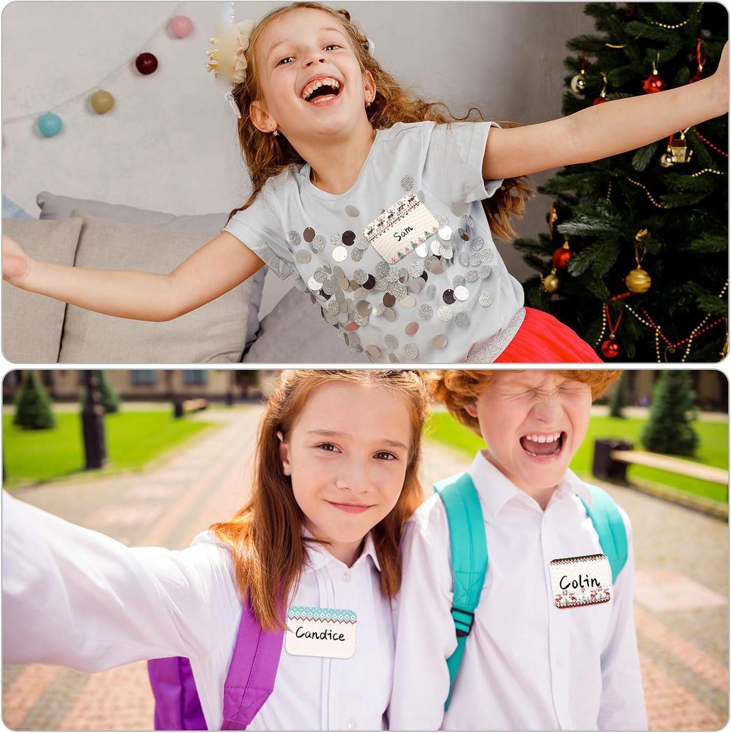 240 Pcs Ugly Sweater Name Tags Stickers for Kids Christmas Classroom Border Gift Labels Xmas Party Name Stickers Reindeer Personalized Paper Tags for Holiday Party Decoration, 3.5 x 2.4 in