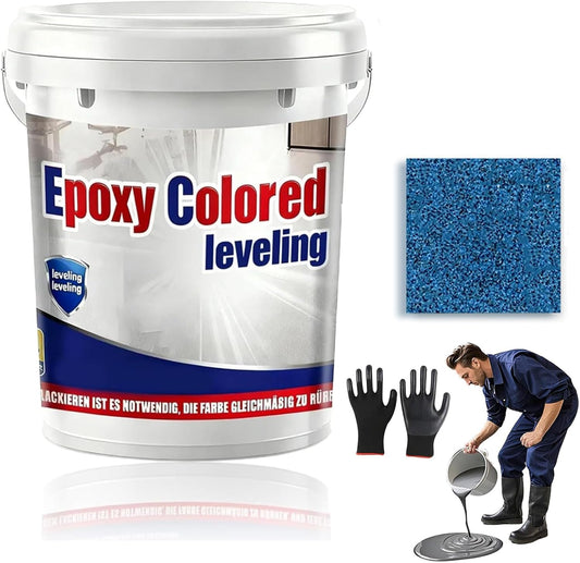 Epoxy Floor Paint, Epoxy Colored Sand Floor Paint, High-Gloss Marble Effect Self-Leveling Coating, Waterproof, Non-Slip, Ultra-Durable for Garage, Basement, Wood Floors (Azurite Blue,4.4 lb)