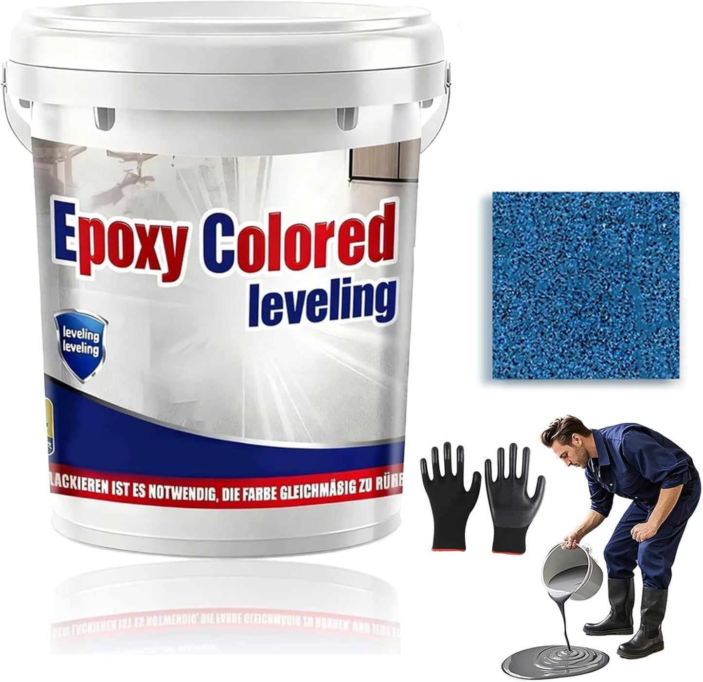 Epoxy Floor Paint, Epoxy Colored Sand Floor Paint, High-Gloss Marble Effect Self-Leveling Coating, Waterproof, Non-Slip, Ultra-Durable for Garage, Basement, Wood Floors (Azurite Blue,8.8Ib)