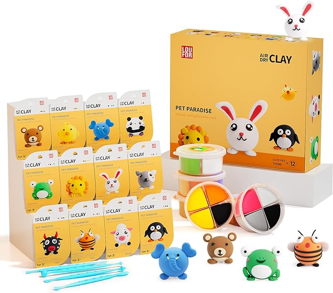 Air Dry Clay Kit for Kids - 12 Boxes DIY Modeling Clay Set with Sculpting Tools & Tutorials, Super Light & Non-Toxic, Creative Art Crafts for Boys Girls Ages 5+ (Pet Paradise)