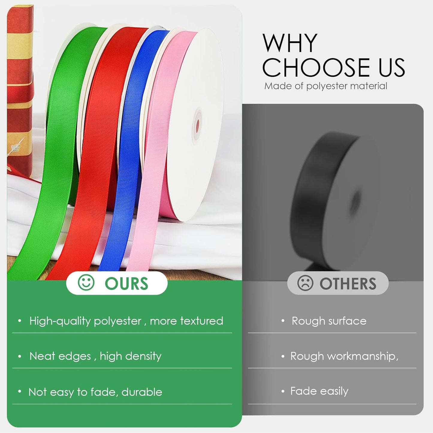 100 Yards 5/8 inch Grosgrain Ribbon, Solid Color Fabric Ribbon Perfect for Gift Wrapping, Wedding, Handmade Bows, Floral Bouquets and Party Decoration(Green)