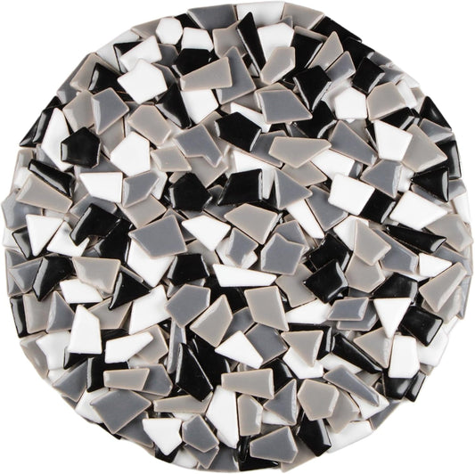 Ceramic Mosaic Tiles for Crafts & Art Projects 200 Grams Vibrant Colors Pieces Fit Together Like a Puzzle Endless Creative Ideas for Mosaic Art DIY Hobbies Small Sizes (Black White Gray)