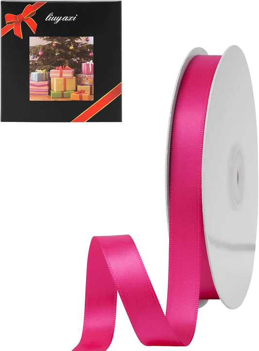 LIUYAXI Hot Pink Satin Ribbon, Double Faced 5/8" X Continuous 25 Yards Ribbons Perfect for Gift Wrapping Bows Bouquet Wedding Craft and More