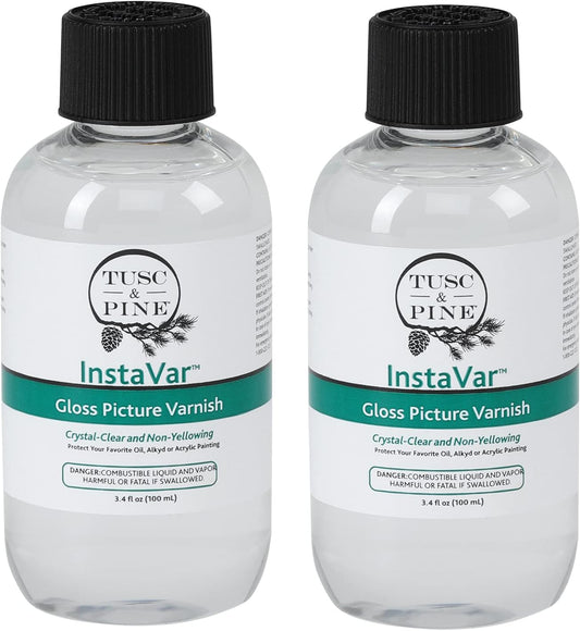 Tusc & Pine InstaVar™ Gloss Picture Varnish - Archival Quality Varnish for Oil, Alkyd, and Acrylic Artists - 3.4oz Bottle - 2 Pack