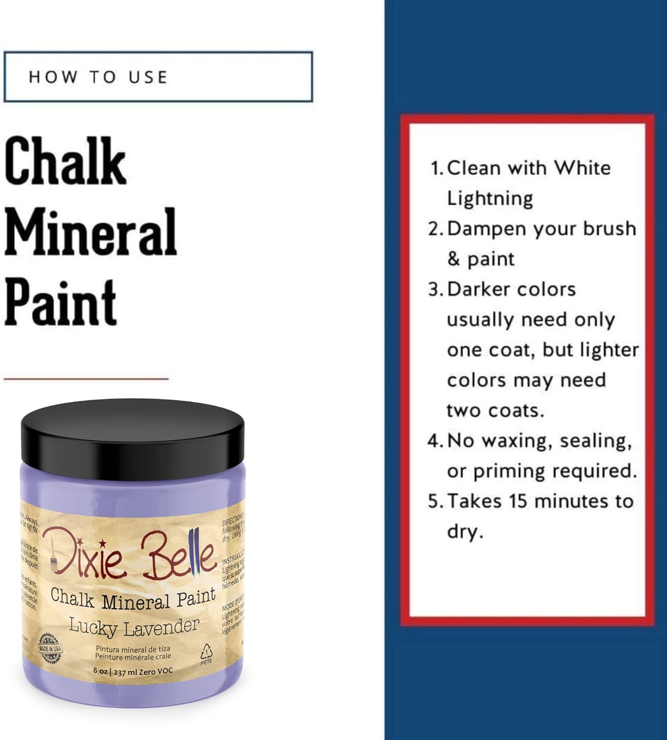 Dixie Belle Paint Company Chalk Finish Furniture Paint - Lucky Lavender (8oz) - Matte Pastel Purple Chic Chalk Mineral DIY Furniture Paint