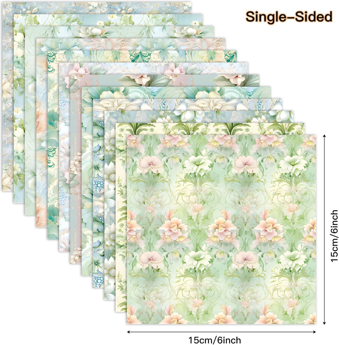 Vintage Green Floral Scrapbook Paper Pad Color Patterned Paper 6×6,24 Sheets Single-Sided Flower Scrapbooking CardStock Papers Pad for Holiday Cardmaking DIY Origami Journaling.