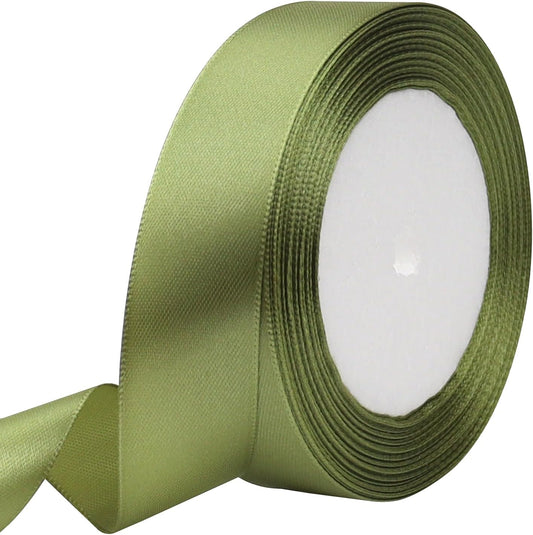 Olive Green Solid Satin Ribbon 1 Inch 25 Yards Solid Polyester Fabric Ribbon for Gift Wrapping Wedding Christmas Baby Shower Birthday Party Decoration Handmade Immortal Flower Craft