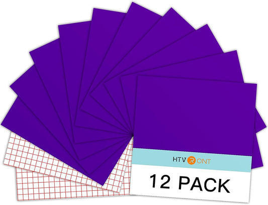 HTVRONT Purple Permanent Vinyl - 12 Sheets (10 Purple, 2 Transfer Tape) for Cutting Machine - 12" x 12" Glossy Vinyl for Party Decoration, Sticker, Craft Cutter, Car Decal