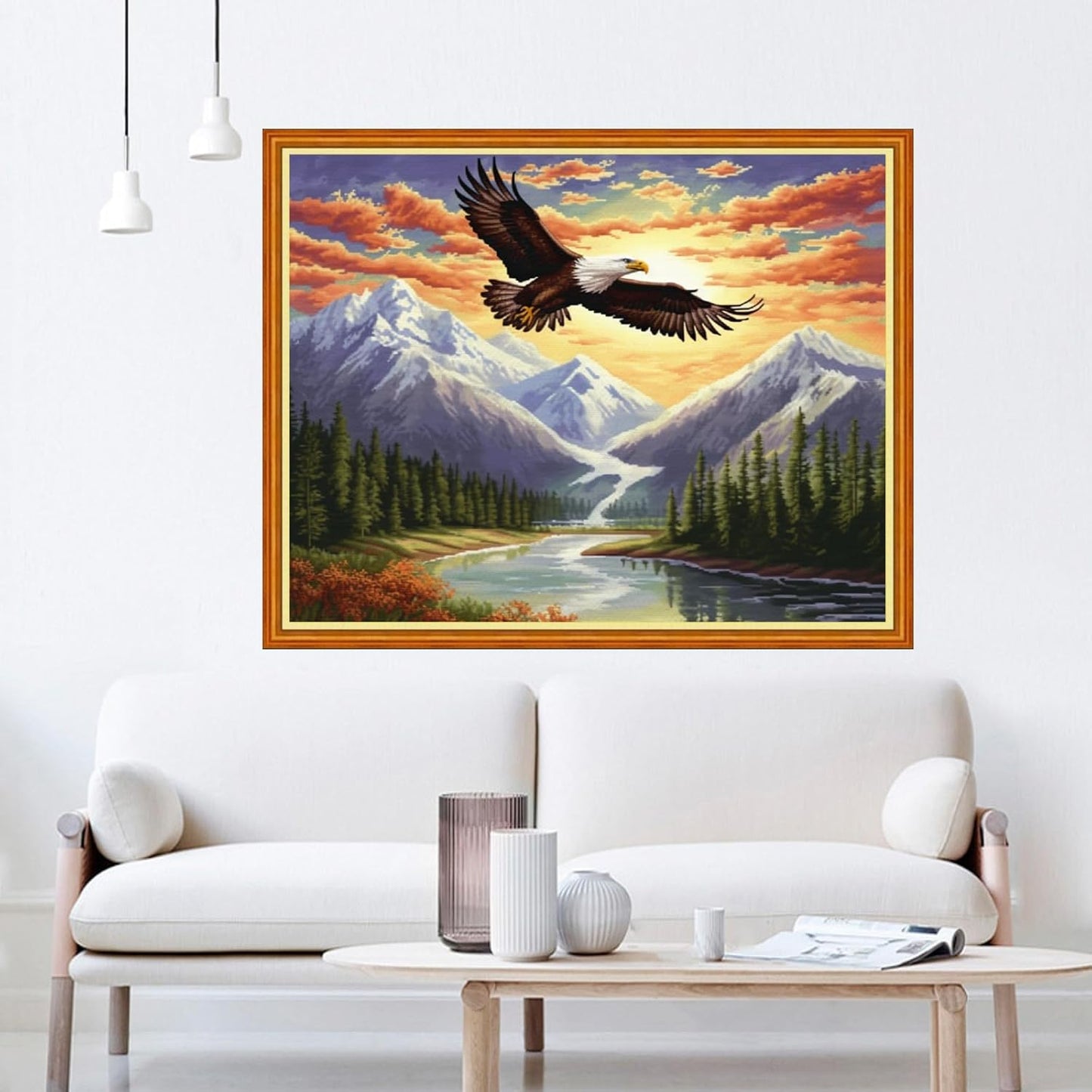 Dooxvey Cross Stitch Kits for Adults Beginners,Full Range of Cross-Stitch Stamped Kits Needlepoint Kits for Beginners Embroidery Kits 11CT Cross Stitch Patterns-Sunrise Eagle 16x20 inch