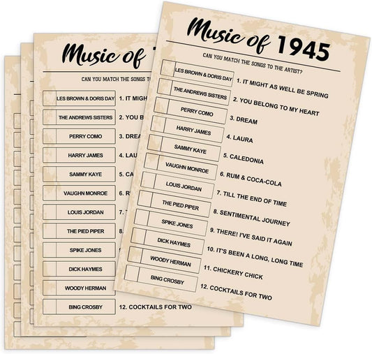 80th Birthday Party Games, Music of 1945 Games, Birthday Party Supplies for Adults, Fun 1945s Party Game，Pack of 30 Cards