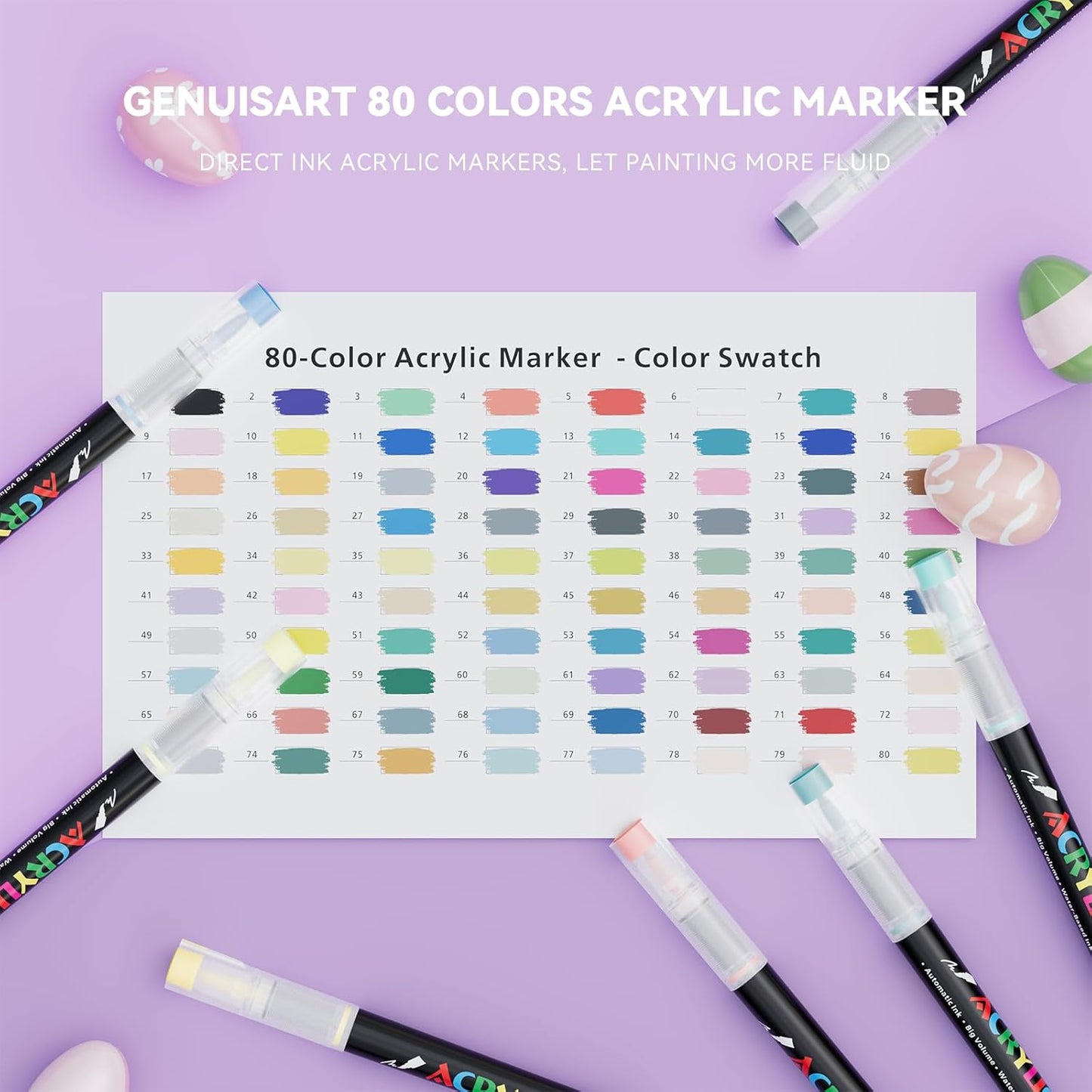 80 Colors Acrylic Marker With Brush Tip Automatic Ink Control, Water Based Ink Paint Markers For Rock Painting, Canvas, Wood, Ceramic, Glass, Stone, Fabric, DIY Crafts Textile & Art Supplies