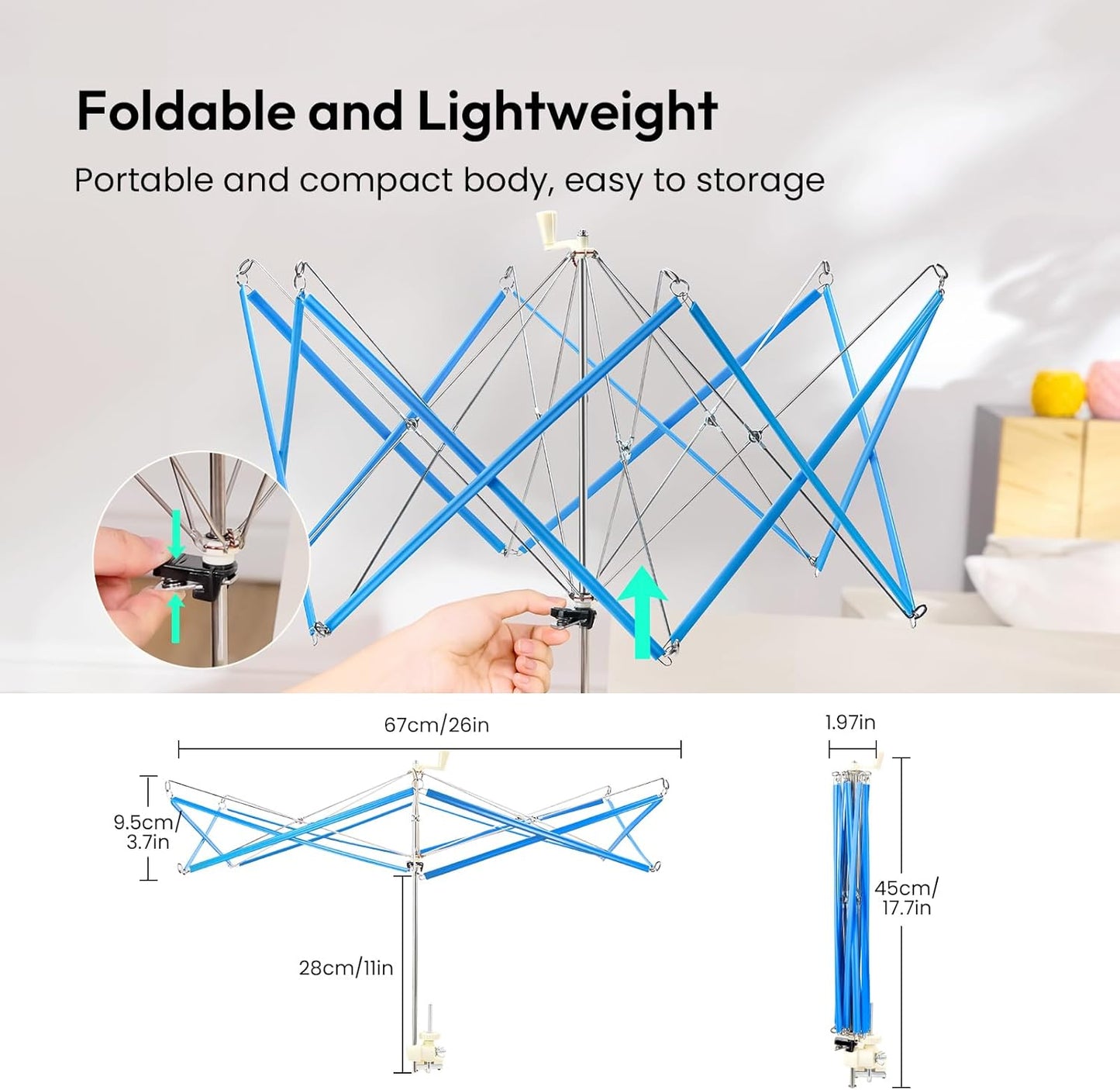 Yarn Swift, Yarn Umbrella Swift for Crocheting, Holder for Skeins Flexible Lightweight Foldable Design, Height & Diameter Adjustable to Suit Space, Ideal Helper for Yarn Knitting Enthusiasts
