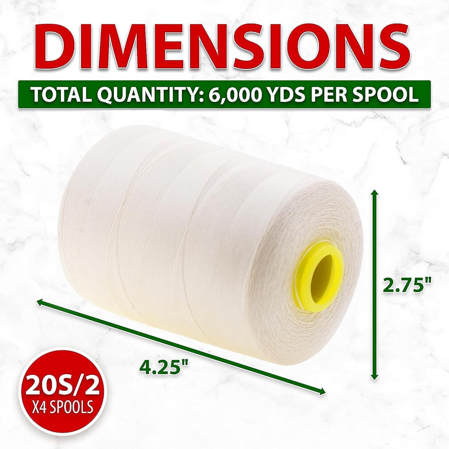 Mandala Crafts 4 Pack of Serger Threads Cones Spools - 20S/2 24000 Yards Polyester Ivory Threads for Sergers Machine and Overlock Quilting Sewing Machine