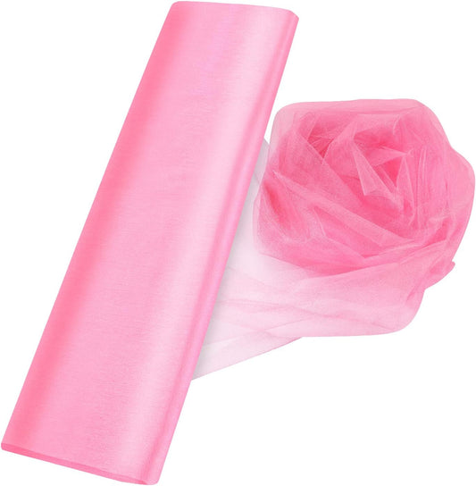 Crystal Organza Tulle Sheer Fabric Backdrop Curtains for Wedding Baby Shower Birthday Party Event Decor, 19” by 30 Yard (Light Pink)