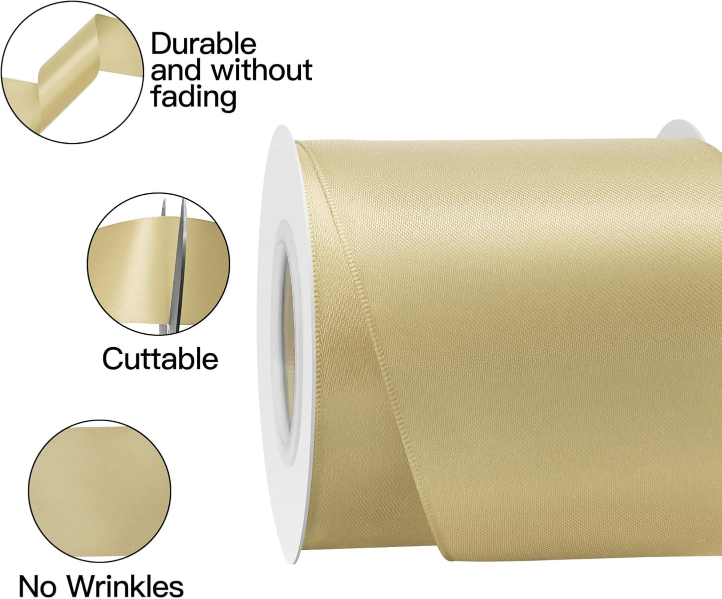 Champagne Gold Satin Ribbon 3 Inch X 15 Yards Solid Color Double Faced Ribbons Perfect for Crafts Wedding Decor Bow Making Arts Sewing and More