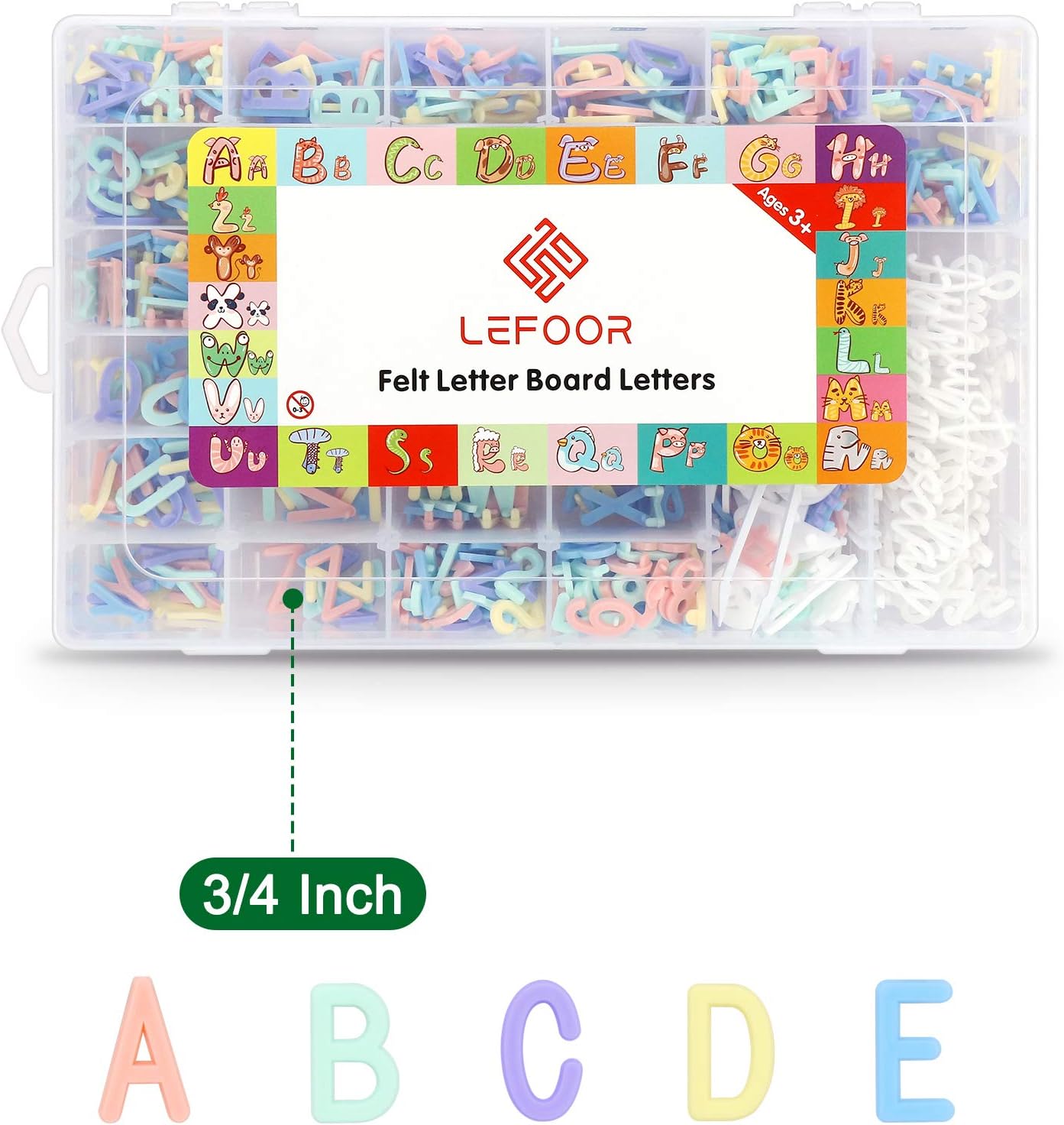 Letter Board Letters Only,850 PRE-Cut Characters (3/4 Inch,in 5 Colors) with Sorting Tray,Felt Letter Board Letters (Choice C)