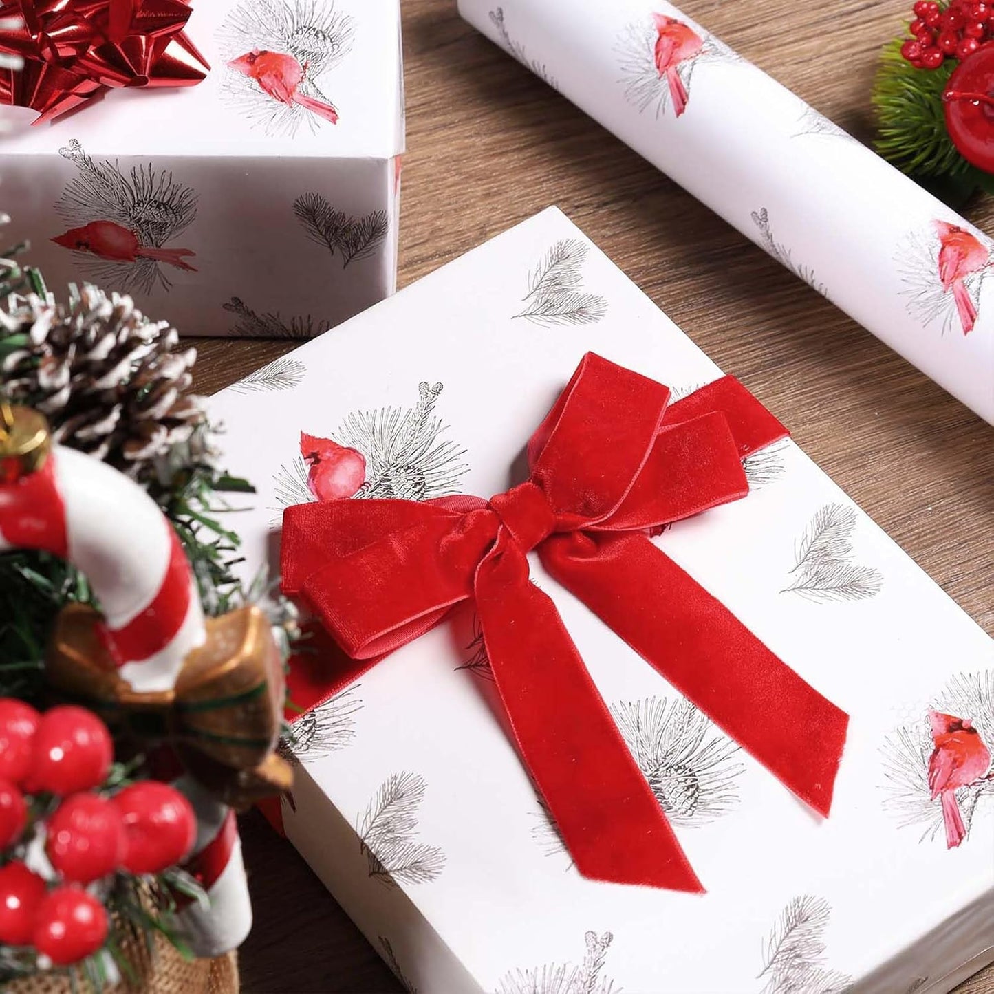 LaRibbons Thin Velvet Ribbon 1 Inch x 25 Yards, Red Velvet Ribbon for Christmas Tree, Gift Wrapping, Wreath Bow, Outdoor Decoration