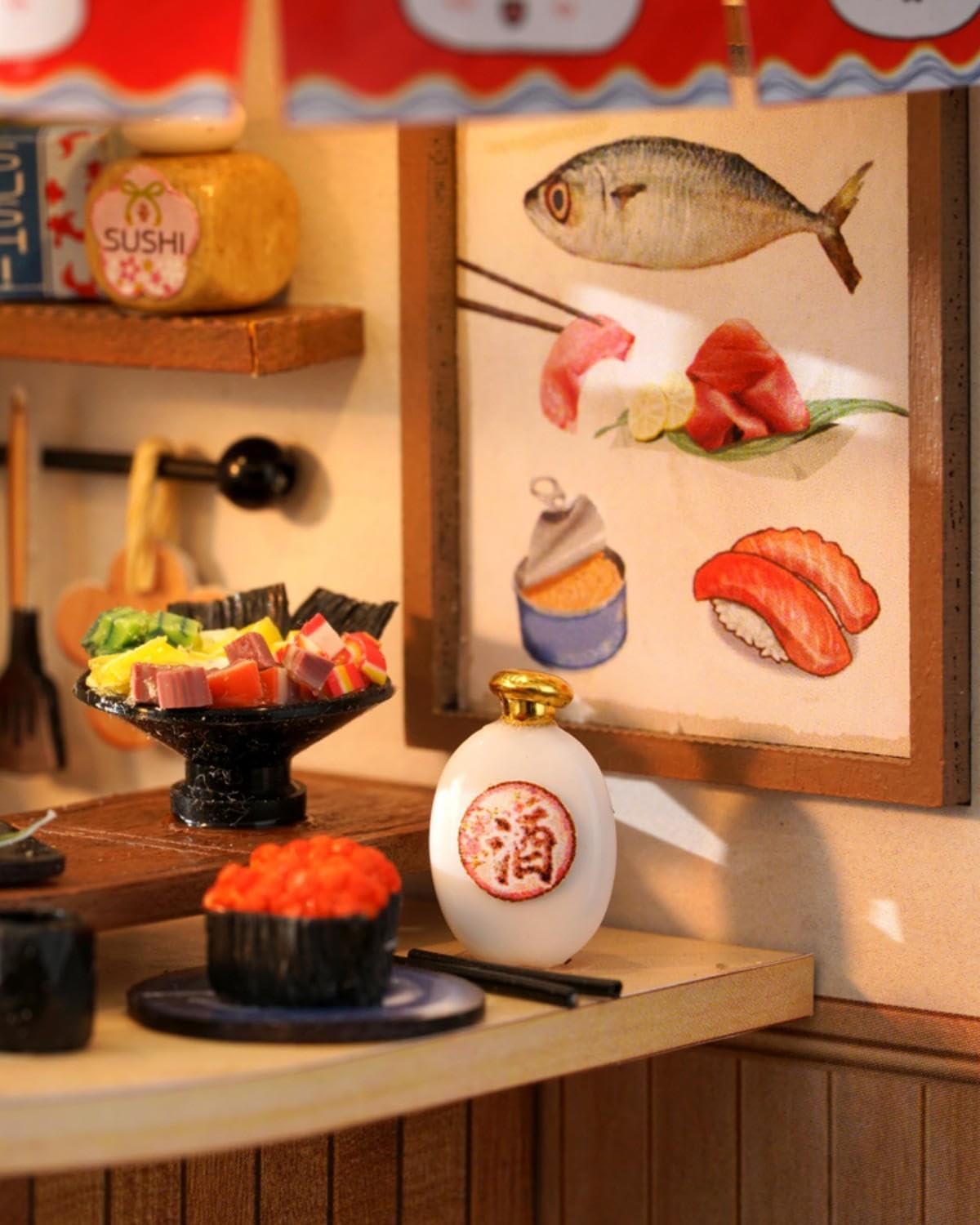 DIY Miniature House Kit, Mini House Building Kit with LED & Dust Cover, DIY Wooden Dollhouse Miniature Kit for Adults Teen, Wooden Crafts Lovely Dollhouse Kit, Revolving Food House