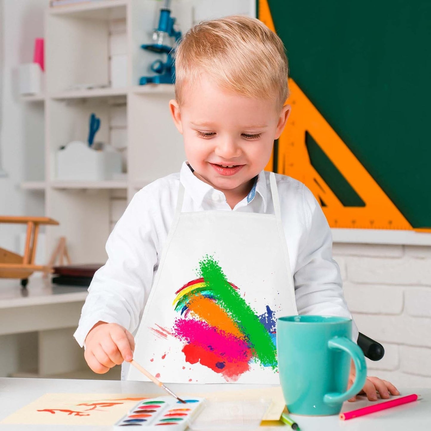 8 Pcs Kids Apron Painting Aprons for Kids Art Smocks Paint Apron Bulk for Painting Classroom Activity Kitchen Crafts Party Supplies(White)