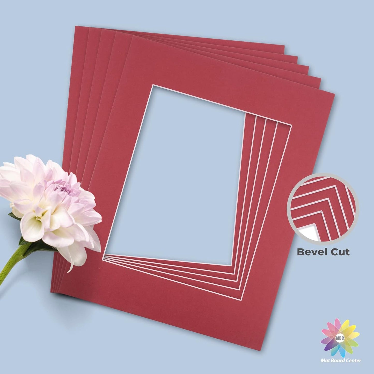 Mat Board Center, Pack of 10, 11x14 for 8x10 China Red Color Mats - Bevel Cut, Acid Free, 4-ply Thickness, White Core - for Pictures, Photos, Framing
