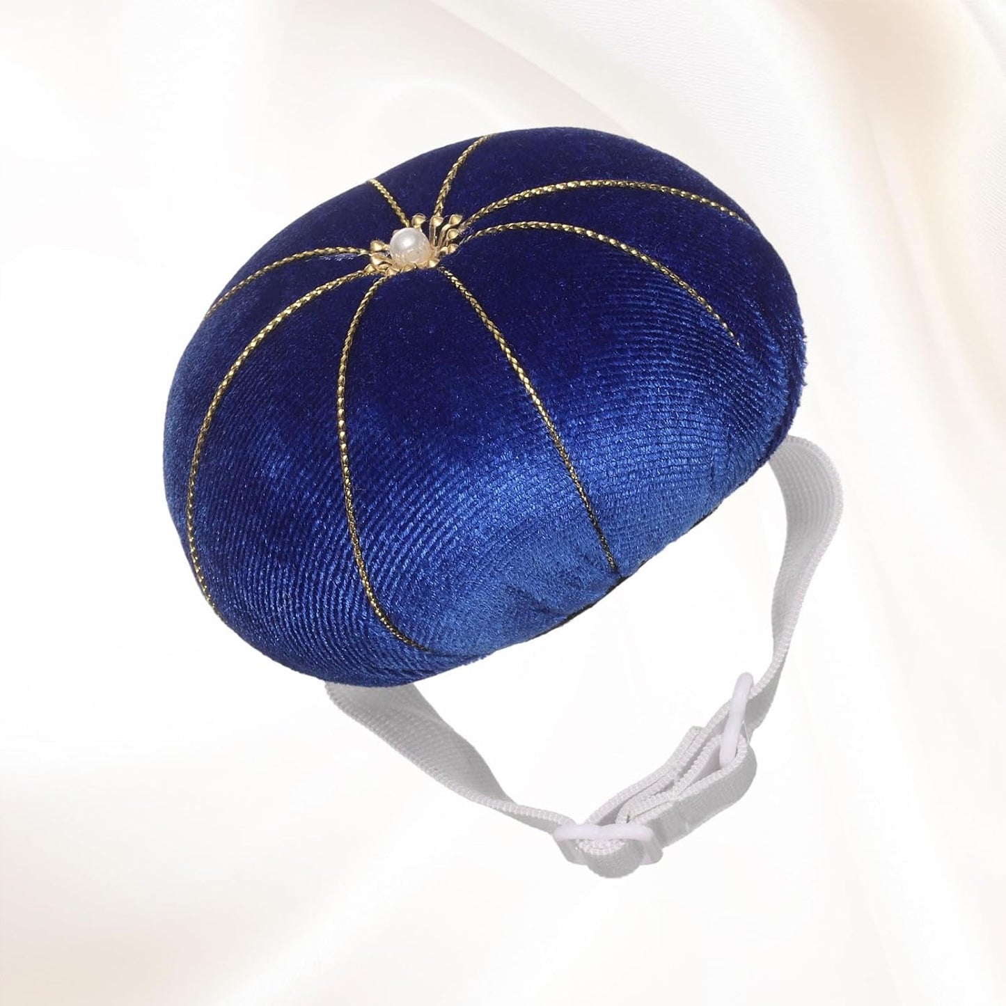 HARFINGTON Wrist Pin Cushion Wristband Sewing Pincushion Polyester Pin Holder Wearable Pumpkin Shaped Needles Wristband for Sewing Quilting Needlework DIY Crafts, Blue