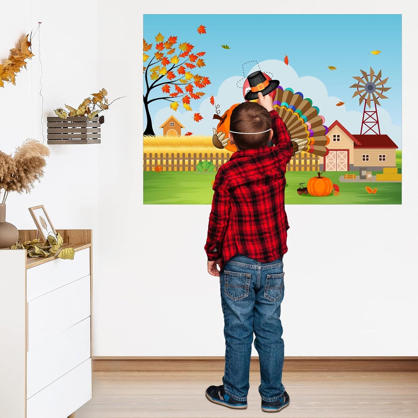 ASTARON Pin The Hat on Turkey Thanksgiving Pin The Tail Party Games Activities for Kids 36 Stickers Fall Festival Kids Birthday Family Party Games