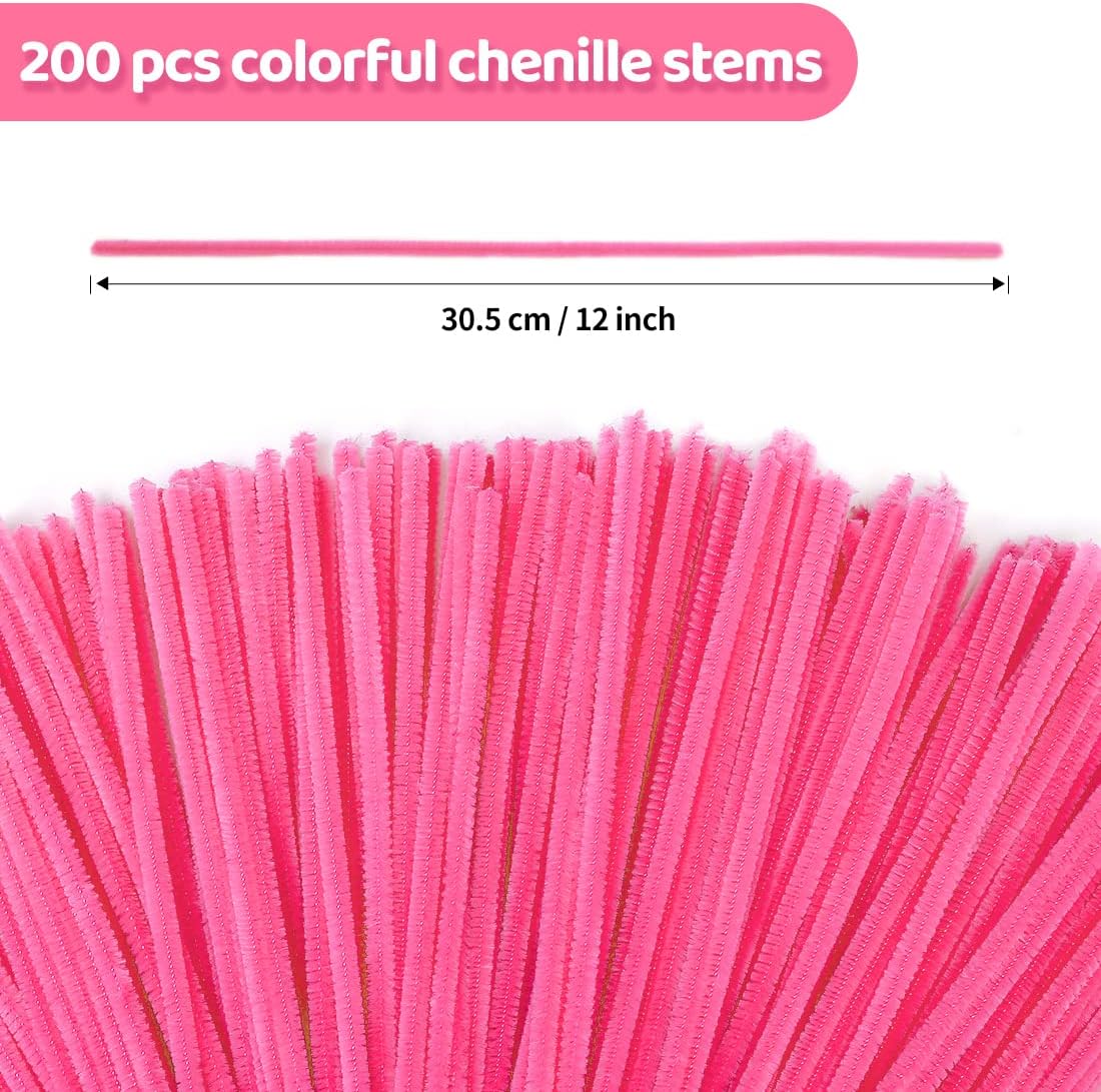 Eppingwin 200pcs Pipe Cleaners, Pink Pipe Cleaners Craft Supplies,Chenille Stems for DIY Arts Crafts Project (Pink)