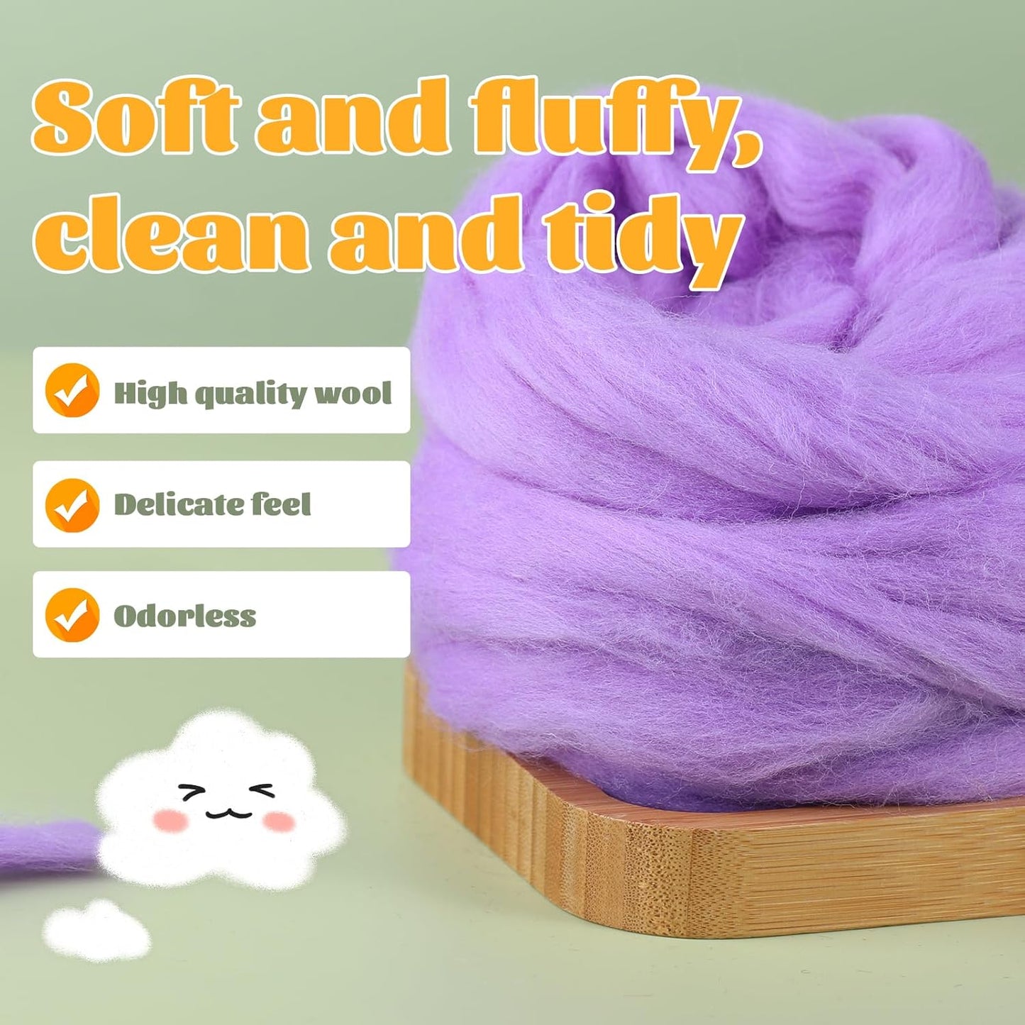 3.53oz Wool Roving Yarn, Wool Felting Supplies, Pure Wools, Chunky Yarn, Spinning Wool Roving for Needle Felting Wet Felting DIY Hand Spinning (Lavender)