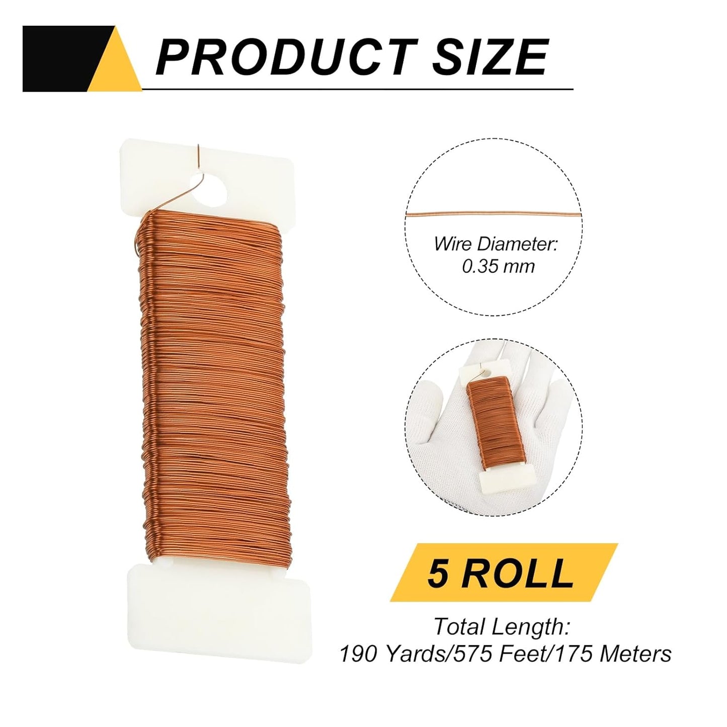 MECCANIXITY 190 Yards/575 Feet 27 Gauge Metal Floral Wire Copper Flexible Paddle Thin Floral Wires for Craft, Christmas Wreath, Flower Arrangement, Wedding, Total 5 Roll