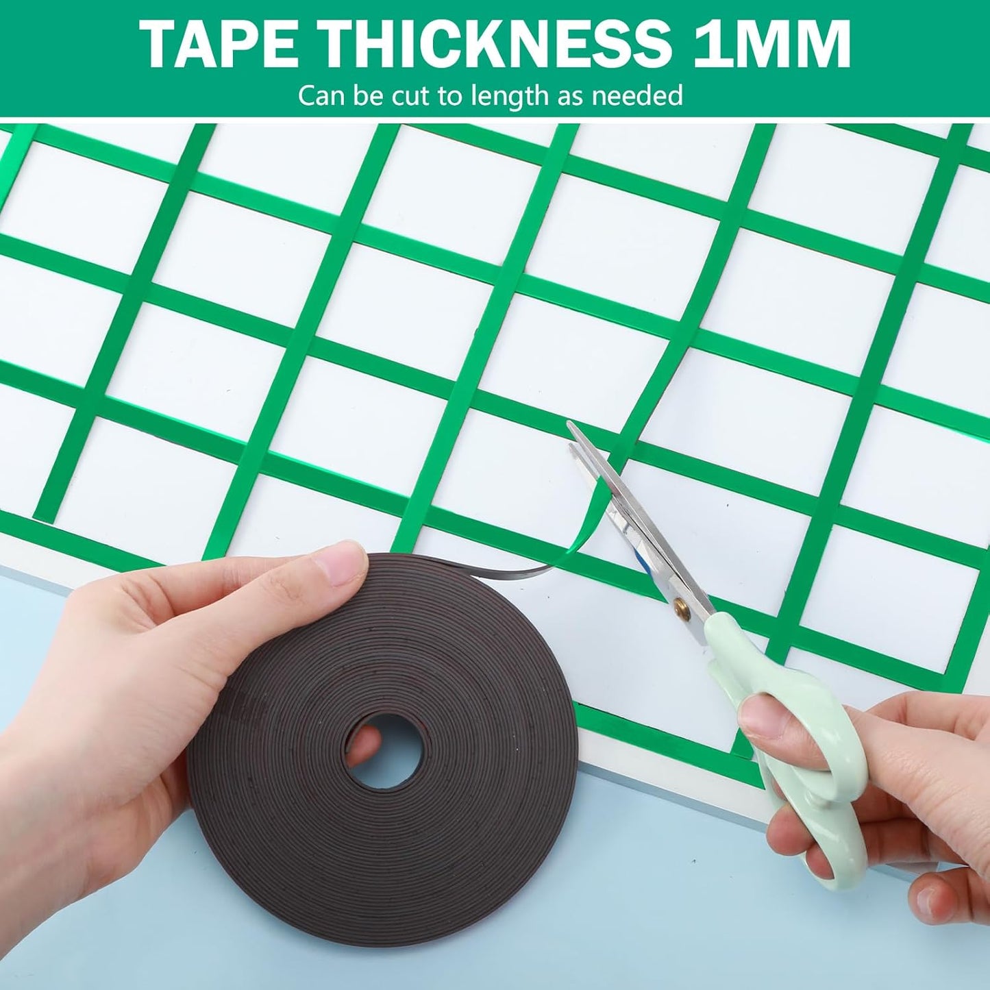 Magnetic Tape Roll Thin Strips, 0.39 Inch x 33 Feet Magnetic Board Dividers Whiteboard Graphic Decorative Tape Marking Line for Classroom Office Art Accessories(Green)