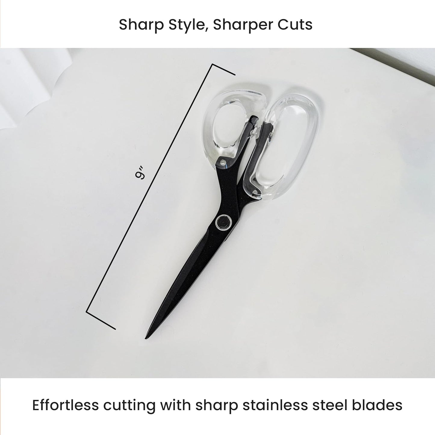 OfficeGoods 9” Stainless Steel Acrylic Scissors for Office and Home - Aesthetic and Sharp All Purpose Scissors, Perfect for Sewing, Arts and Crafts - Matte Black