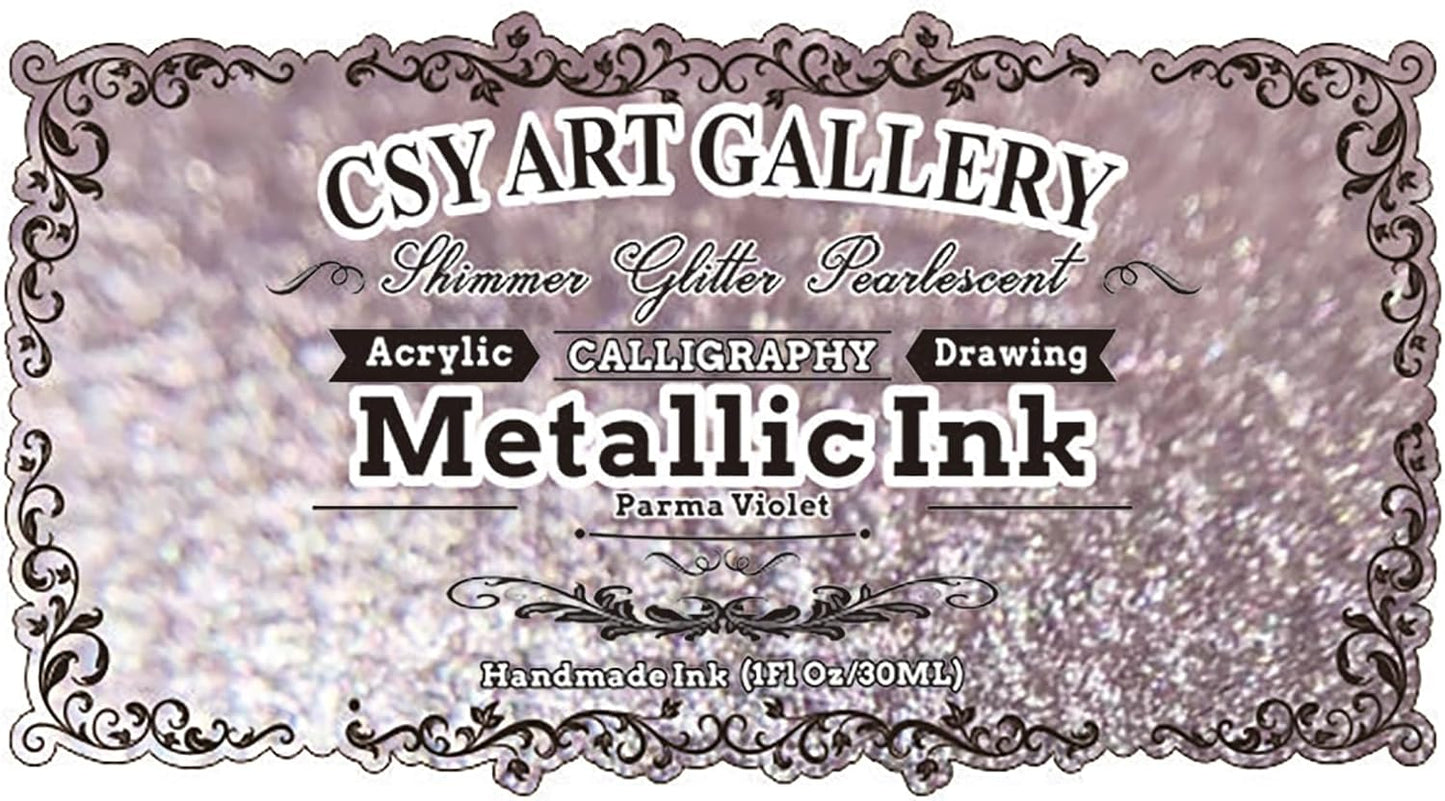 CSY art gallery Metallic Acrylic Ink-Craft Paint-Calligraphy Inks,Glitter-Pearlescent -Parma Violet Drawing Ink Liquid Gold Leaf Paints with Dropper, 1oz - 29.5 ml