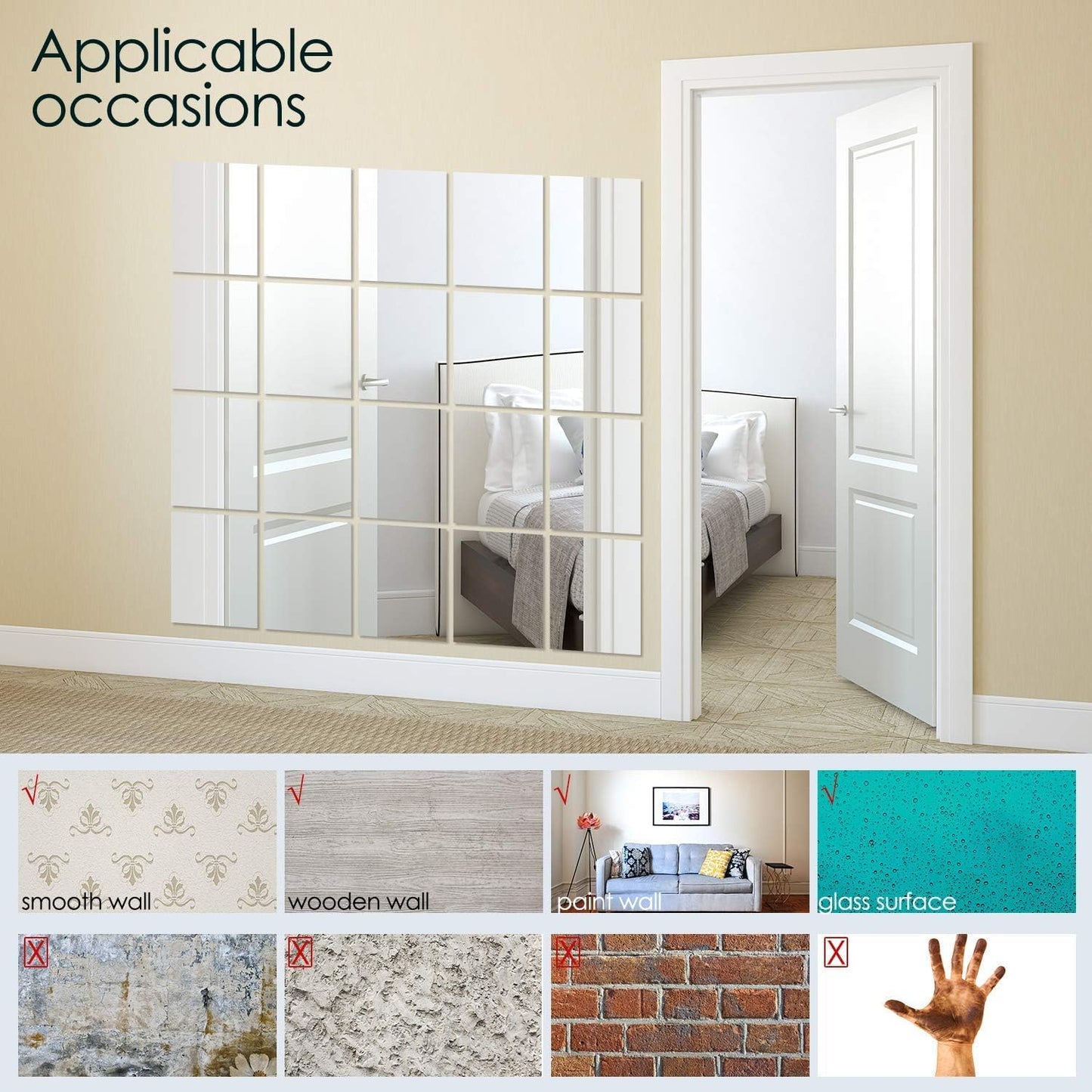 BBTO 20 Pcs Mirror Sheets, 8''x 10'' Self Adhesive Non Glass Cut to Size Mirror Stickers Tiles, Safe Unbreakable Plastic Small Frameless for Classroom, Childroom & DIY Craft