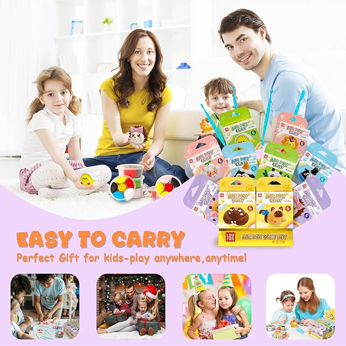 Air Dry Clay for Kids - Modeling Clay Kits, Ultra Light & Soft, Safe & Non-Toxic, 10 Boxes DIY Model Magic Clay 60 Colors with Sculpting Tools und Tutorials, Creative Art Crafts Toys Gifts Boys Girls