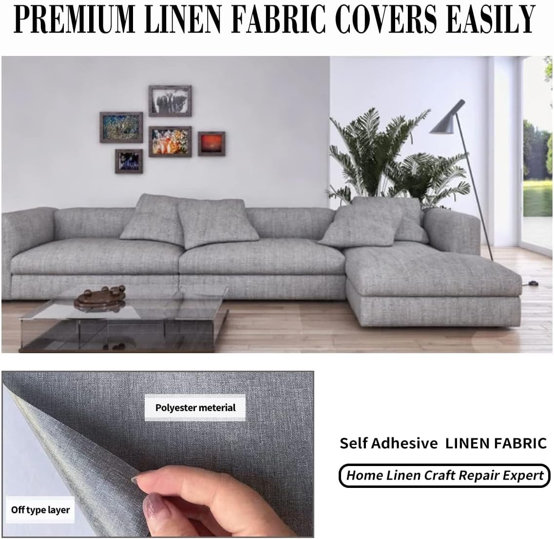 Fabric Repair Patches, Linen Repair Tape Self-Adhesive Fabric Patches Durable, DIY Large Linen Tape for Sofa, Couches, Furniture, Chair, Clothing （3.5X79 Inch, Black）