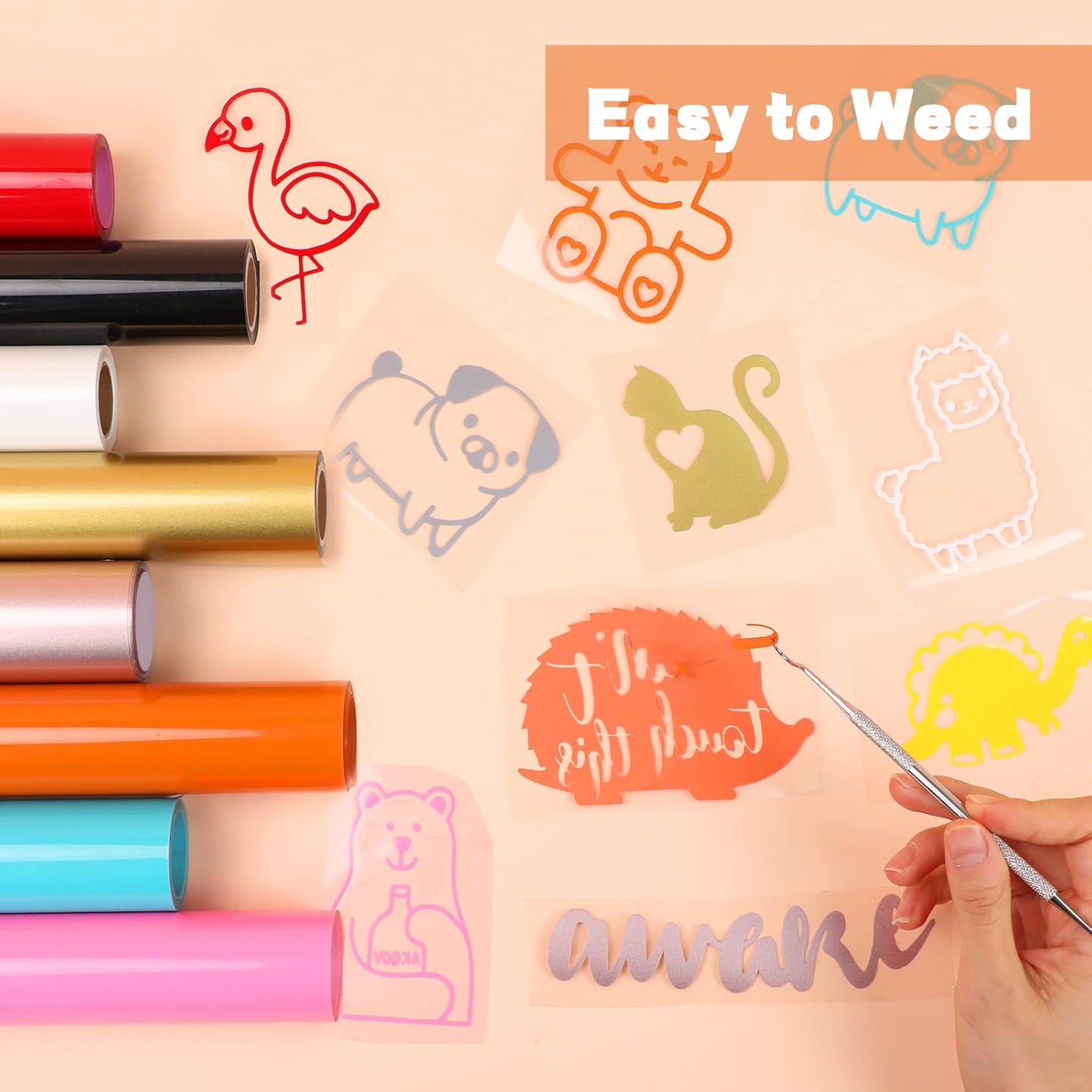 HTVRONT HTV Vinyl Rolls Heat Transfer Vinyl - 12" x 5ft Orange HTV Vinyl for Shirts, Iron on Vinyl for All Cutter Machine - Easy to Cut & Weed for Heat Vinyl Design (Orange)