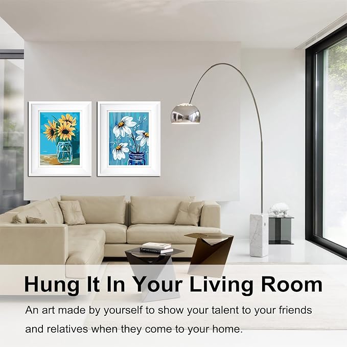 BAISITE Paint by Numbers Kit for Adults Beginners,12" Wx16 L 2 Pack Canvas for Painting Kits for Adults in Colorful Box-Daisy and Sunflowers 0304