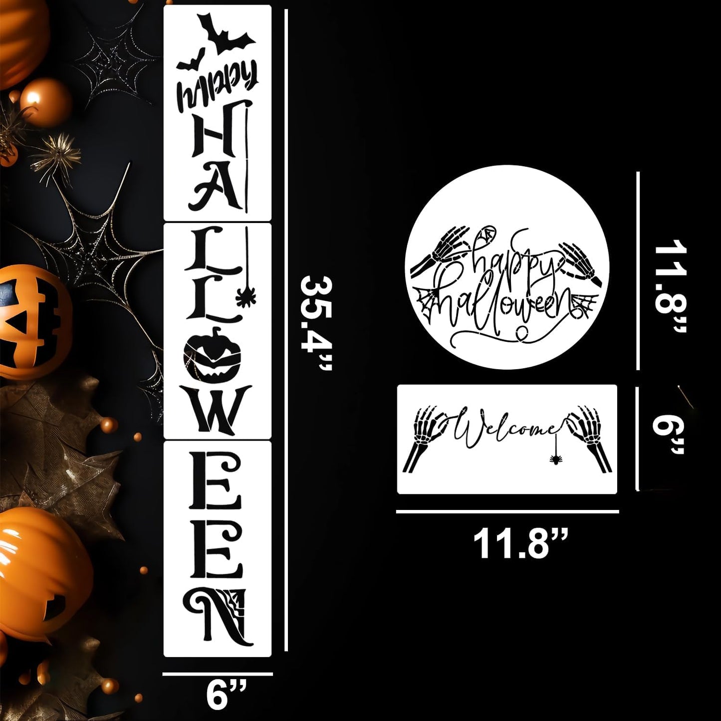 Halloween Stencils for Painting Large Skeleton Porch Stencils Ghost Boo Spooky Stencil for Porch Sign Door Mats Fabrics DIY Crafts Decor