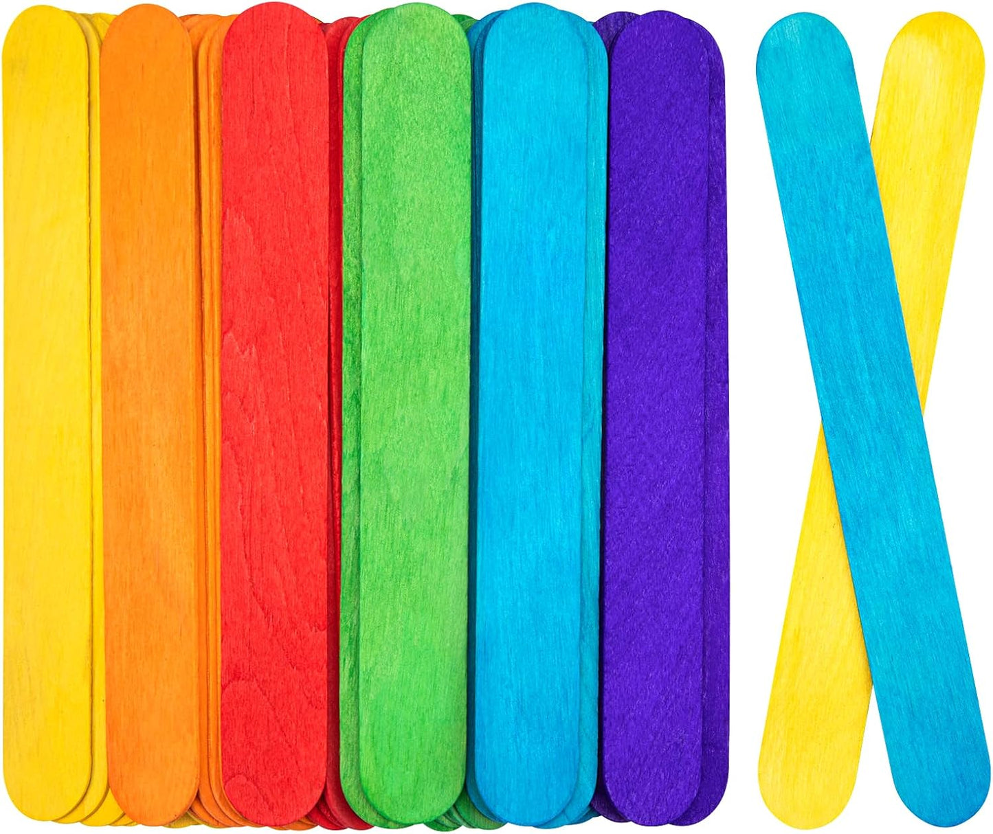 WISYOK 90Pcs 8 Inch Colorful Jumbo Craft Sticks, Large Popsicle Sticks, WaxingSticks, Rainbow Wooden Popsicle Sticks, Paint Stir Sticks Great for DIY Crafts, Plant Labels, and Educational Tools