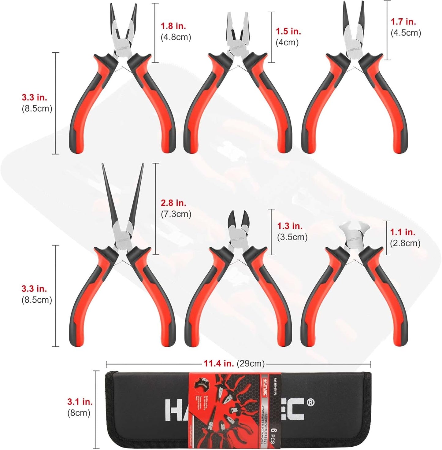 HAUTMEC 6PCS Mini Pliers Set High Leverage Multi Small Pliers Tool Set with Small Needle Nose Pliers Set, Linesman, Long Nose, Bent Nose, Diagonal Cutters, End Cutting Plier for Jewelry and Electronic