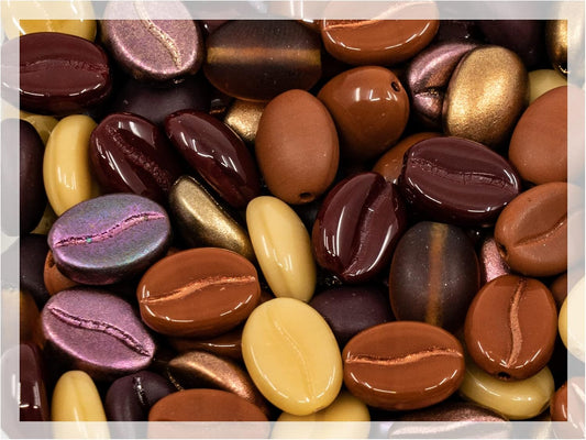 40+ Glass Coffee Bean Beads (0.9oz=25g) Czech Republic, 0.43 inch (11mm) Mix for Jewelry Making Decorations