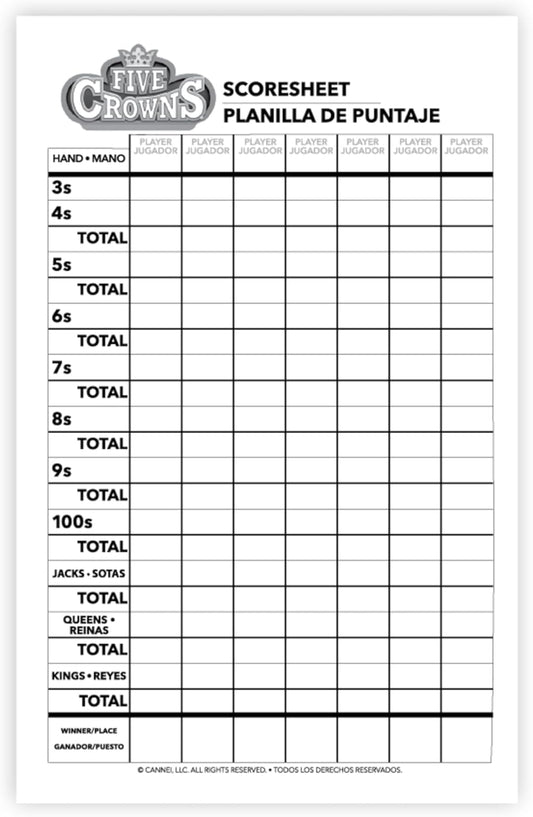 Five Crowns Scorepad – 130 Page Replacement Score Sheet, Card Game Score Card, Tracks 7 Players at Once, Gift for Kids, Birthday Gifts