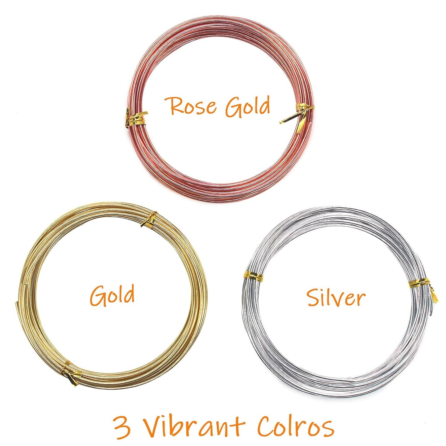 Cinvo 3 Rolls Craft Wire Jewelry Beading Wire Flexible Aluminum Wire Tarnish Resistant for DIY Jewelry Craft Making (12 Gauge/2mm Thick, Silver, Gold and Rose Gold)