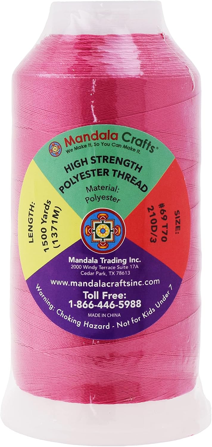 Mandala Crafts Hot Pink Heavy Duty Thread - 1500 Yds Tex 70 for Sewing, Drapery, Jeans, Leather, Hair, Bonded Polyester Outdoor Marine Upholstery