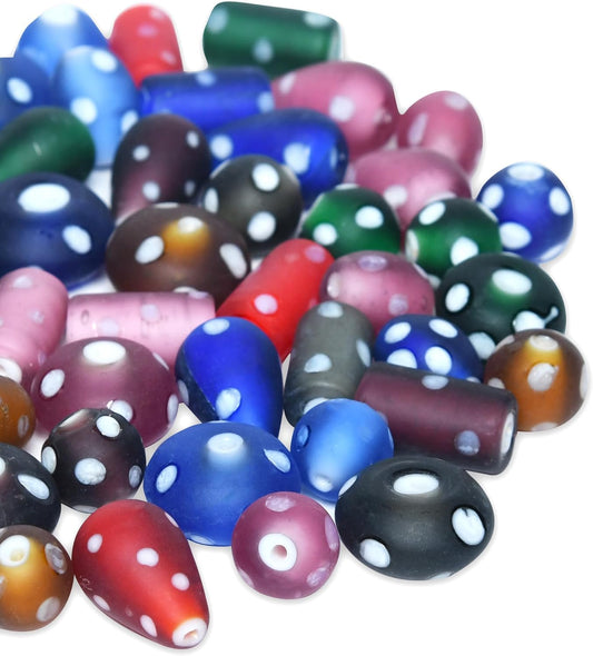 2/3 LB Bag of Assorted Glass Beads for Jewelry Making, Lampwork Murano Bead Mix for Bracelets and Necklaces, Crafting Beads Supplies Kit, Large & Small Beads (Polka Dot Beads)