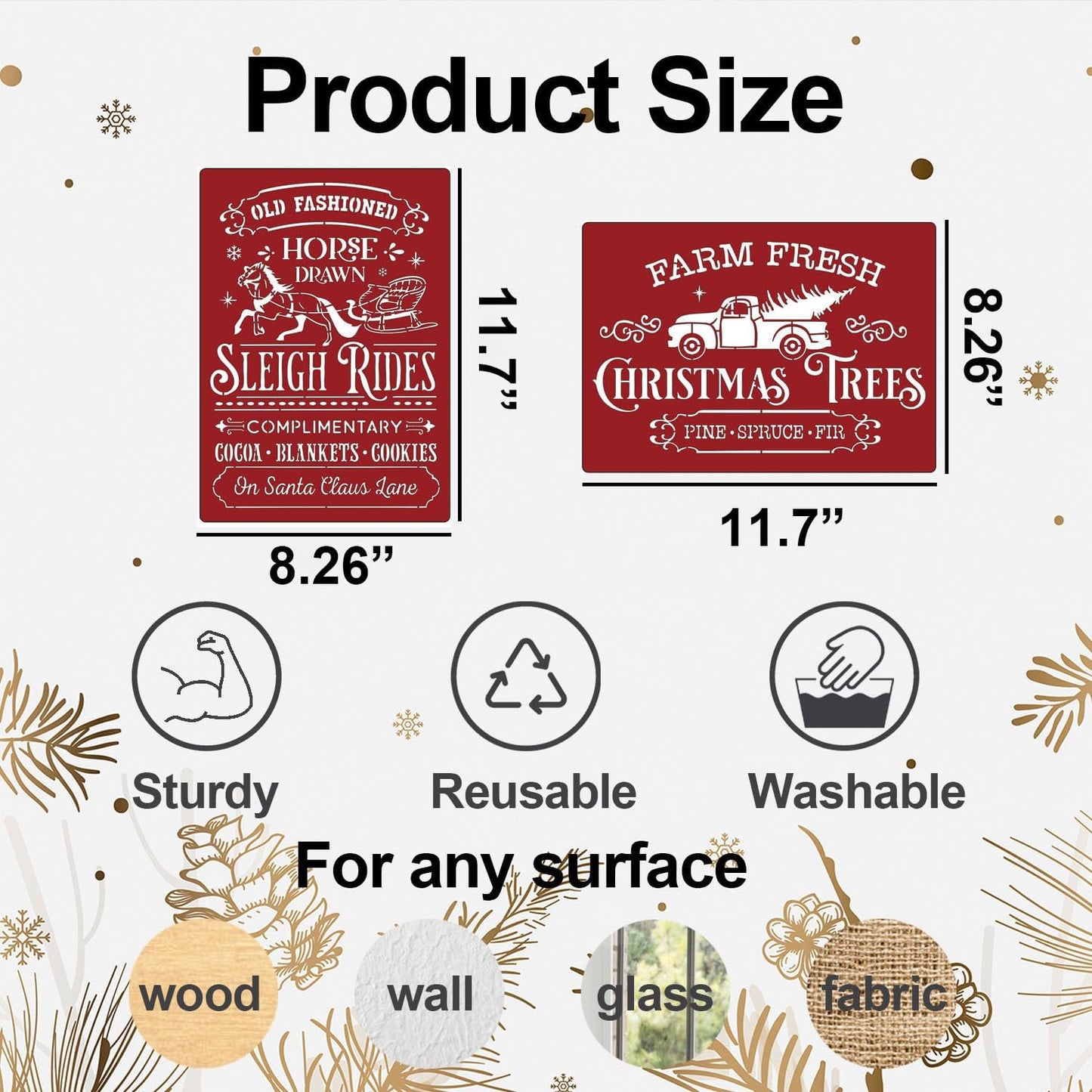 Christmas Stencils for Crafts Reusable A4 Christmas Stencil Holiday Stencils for Painting on Wood Fabrics Porch Hanger Decor