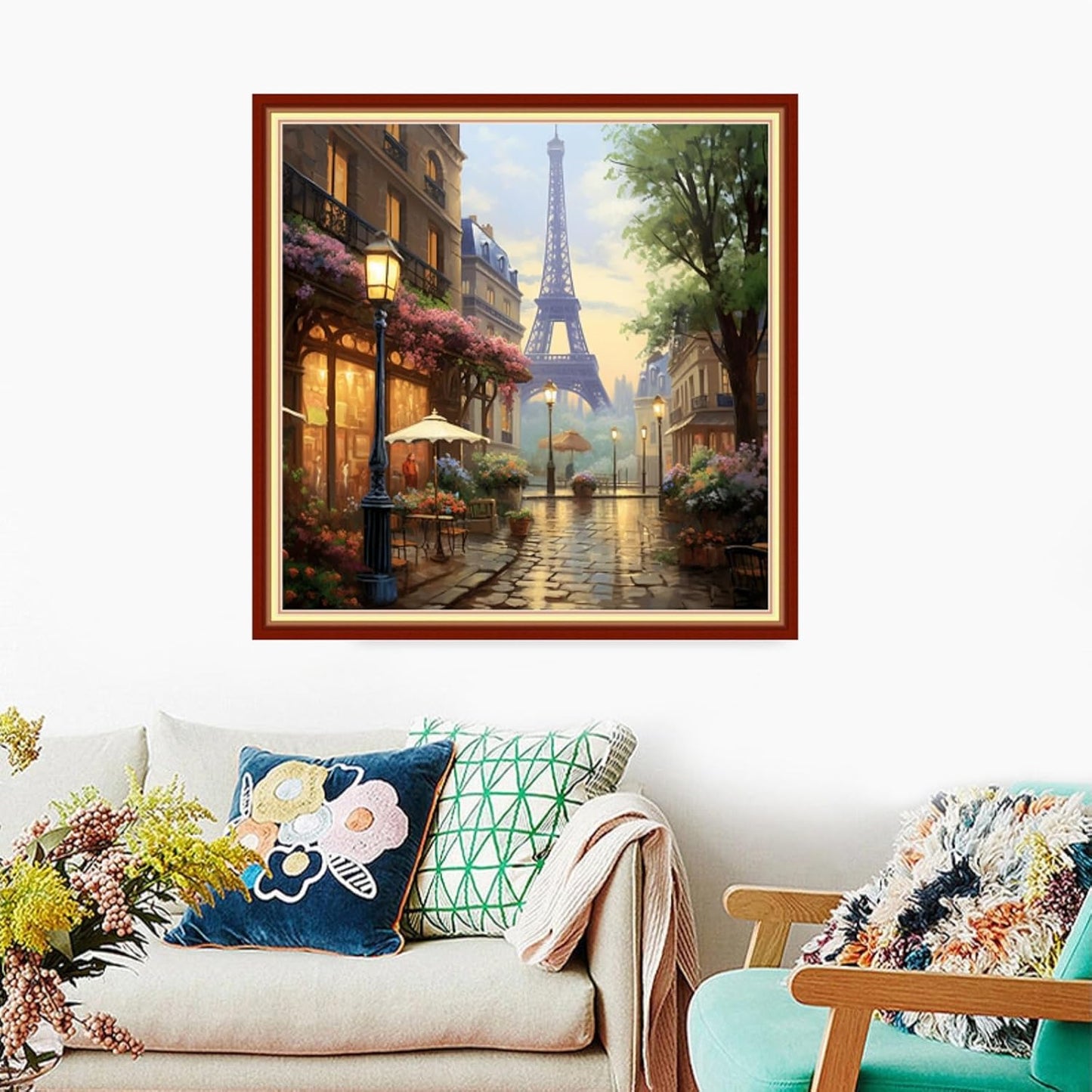 Foxdiviy Stamped Cross Stitch Kits Full Range of Embroidery Needlework Starter Kits for Beginners Adults 11CT Embroidery Patterns Art Crafts DIY Needlepoint Kits-Eiffel Tower 18x18 inch