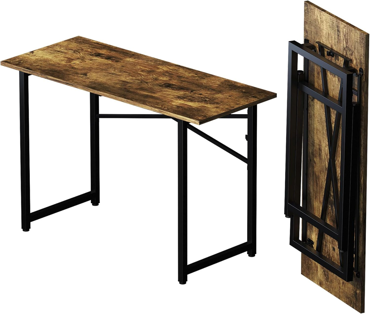 47 inch Folding Computer Desk, Writing Gaming Computer Camping Table, No Assembly Required Home Office Desk, Rustic Brown
