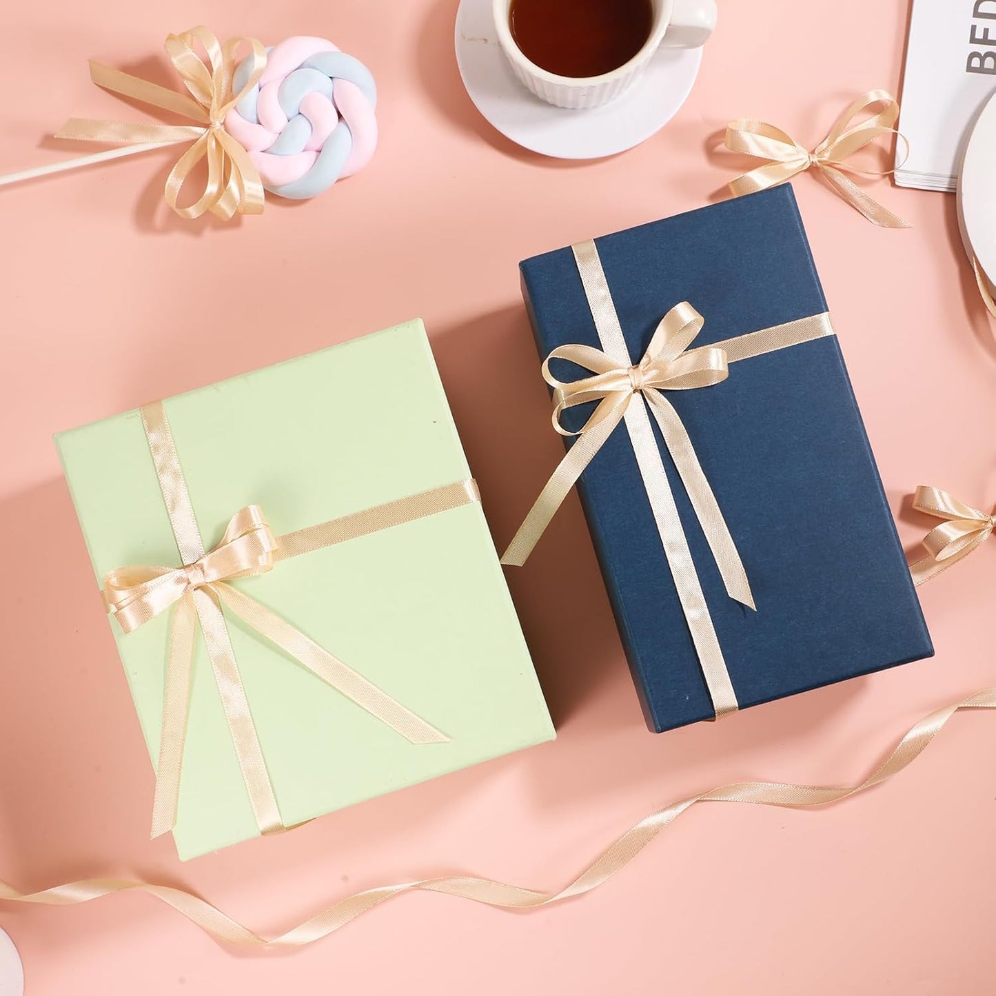 120 Yards Champagne Ribbon 3/8 Inch Thin Gold Satin Ribbon Craft Fabric Christmas Ribbons for Hair Bow Making Gift Wrapping Floral Bouquet Party Birthday Graduate Gift 2025 Decorations